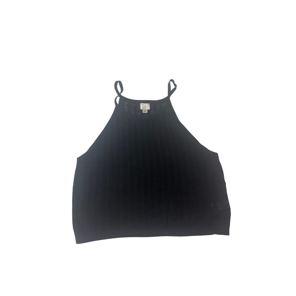 A New Day Tank Top Womens XL Black Excellent Pointelle Knit Halter Sleeveless